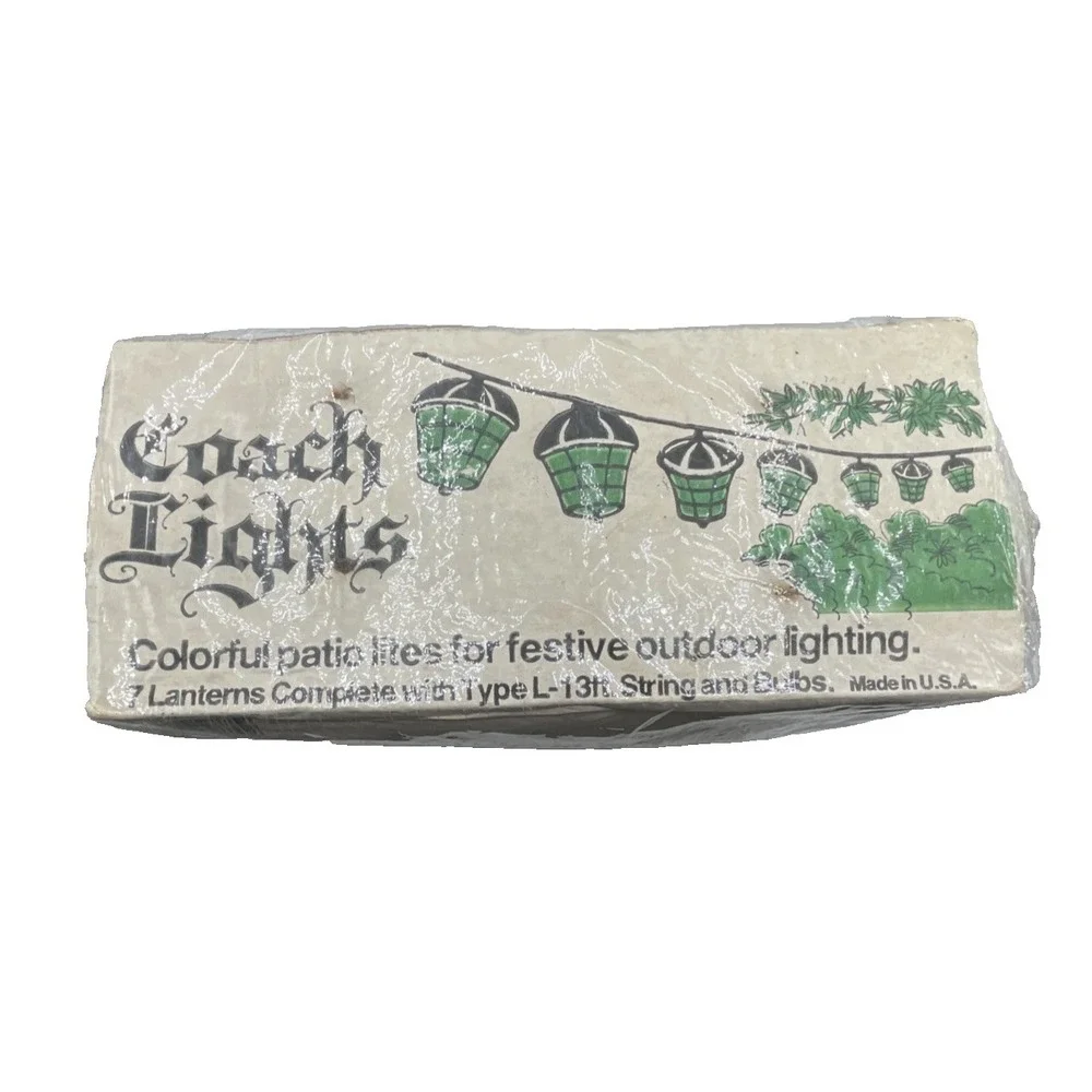 Vintage Set of 7 Coach Lamp String Lights Patio Outdoor RV Deck Display Made USA